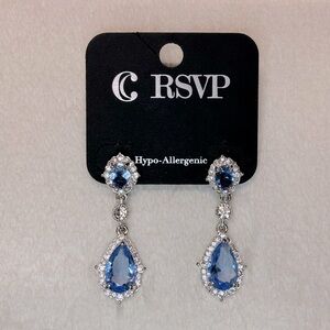 C RSVP, Silver Light Blue Stoned Dangle Earrings. Hypo Allergenic.